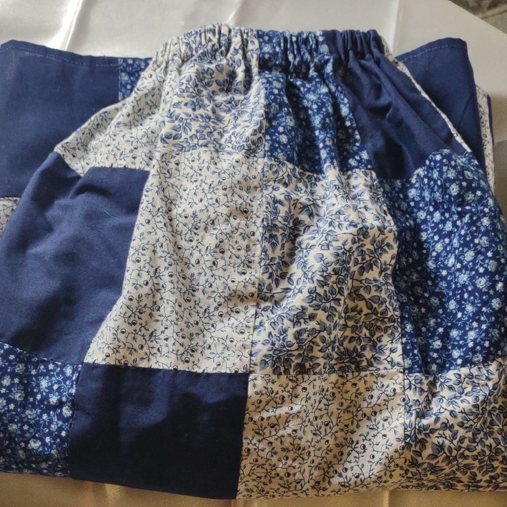 Vintage Handmade Blue & White Floral Patchwork A-Line Skirt - Size M - Picture 11 of 11